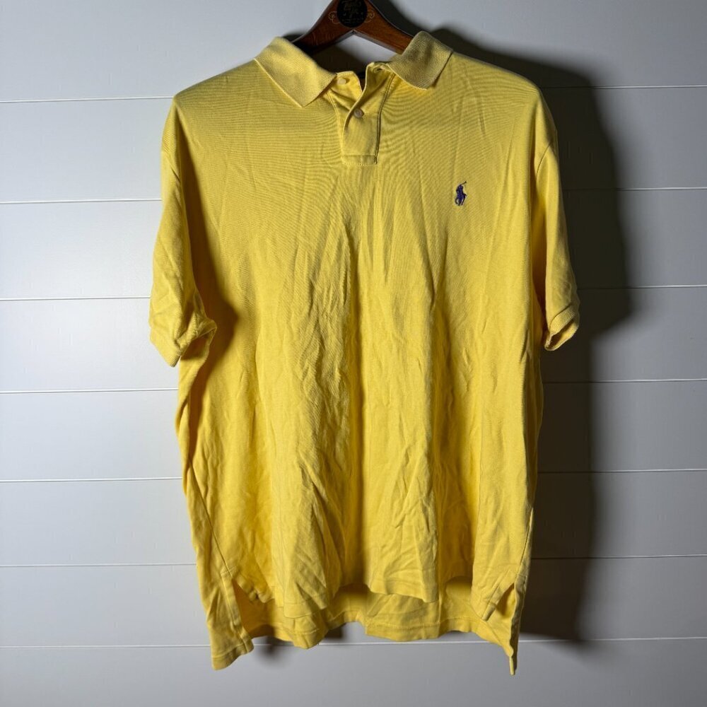 Polo Ralph Lauren Yellow Short Sleeve Polo Shirt Custom Fit Size XL